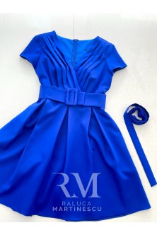 Rochie din Crep Albastru royal, cu bust fronsat